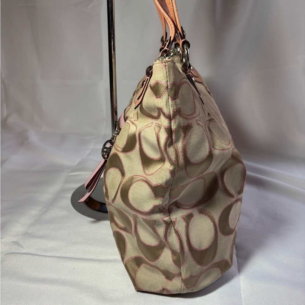 Coach Poppy Cream and Pink Signature Tote Bag with Monogram 16289 - Picture 6 of 16